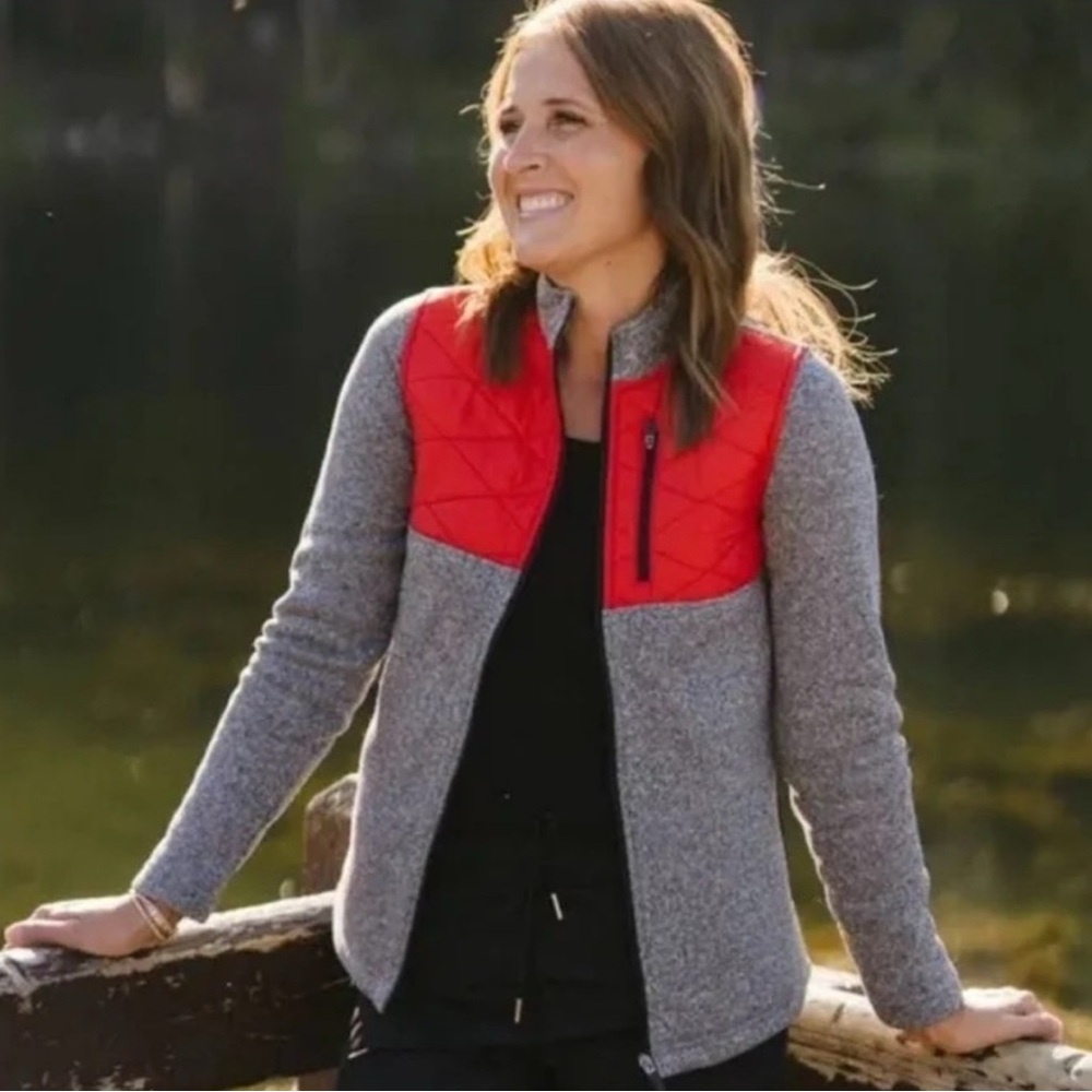 ZYIA Red and Gray Utility Jacket Quilted Design